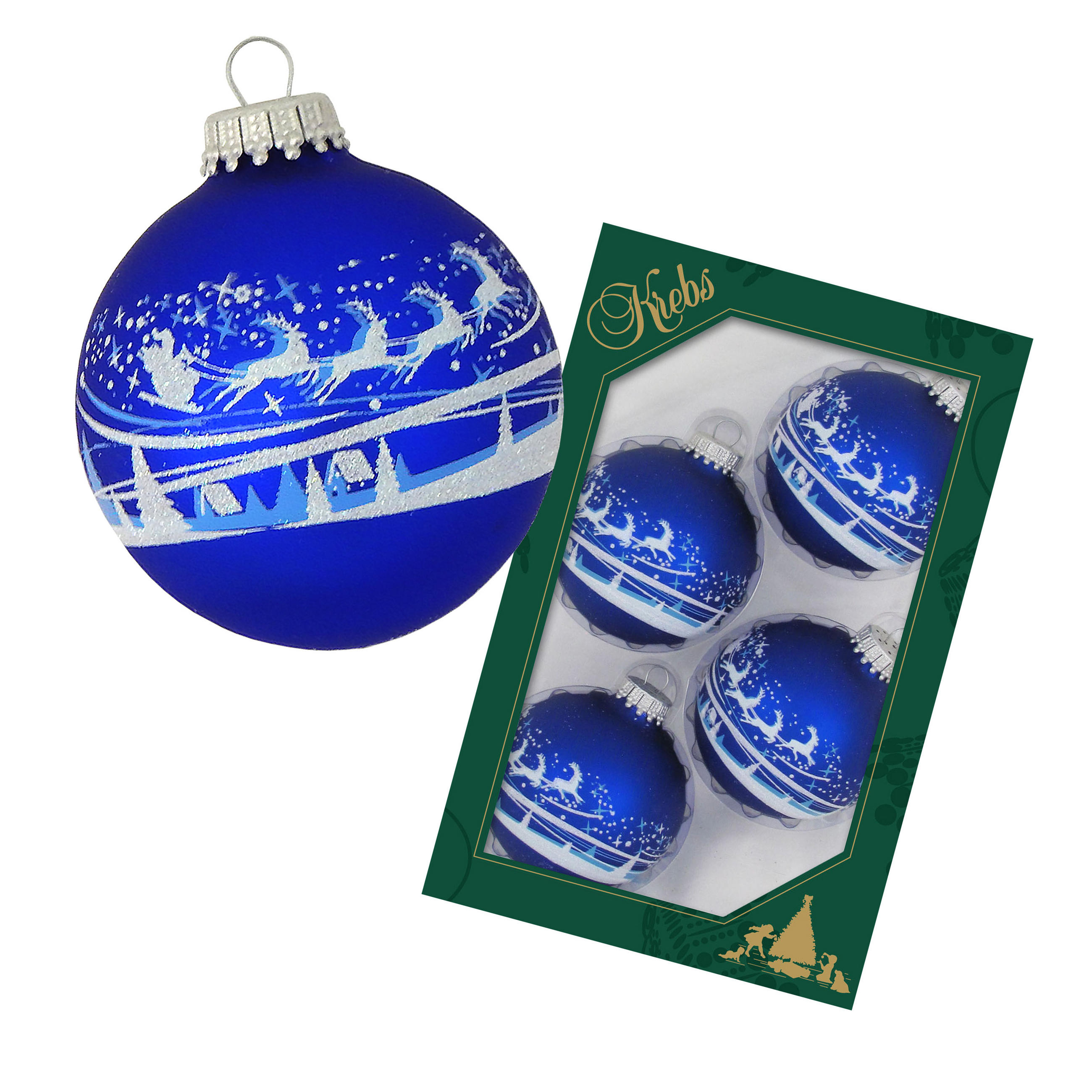 CHRISTBAUMKUGELN Winterdorf Ruben Blau 7cm (Glas / 4 Stk.) - Blau, Glas (7/7/7cm) - Krebs Glas Lauscha
