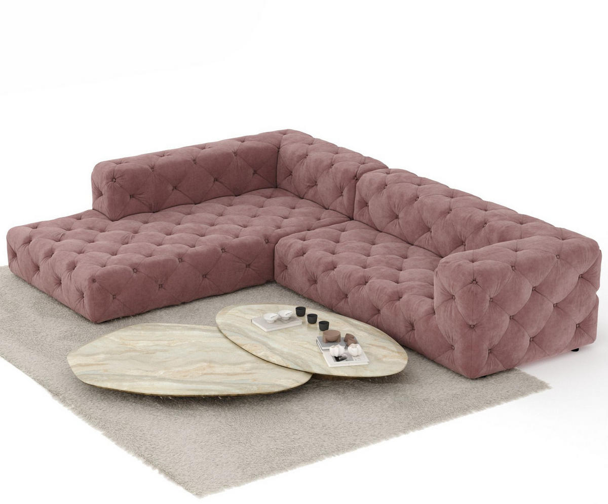 ECKSOFA Cosimo Rosa Samtstoff - Schwarz/Rosa, Holz/Holzwerkstoff (325/228cm) - Maison de Reve