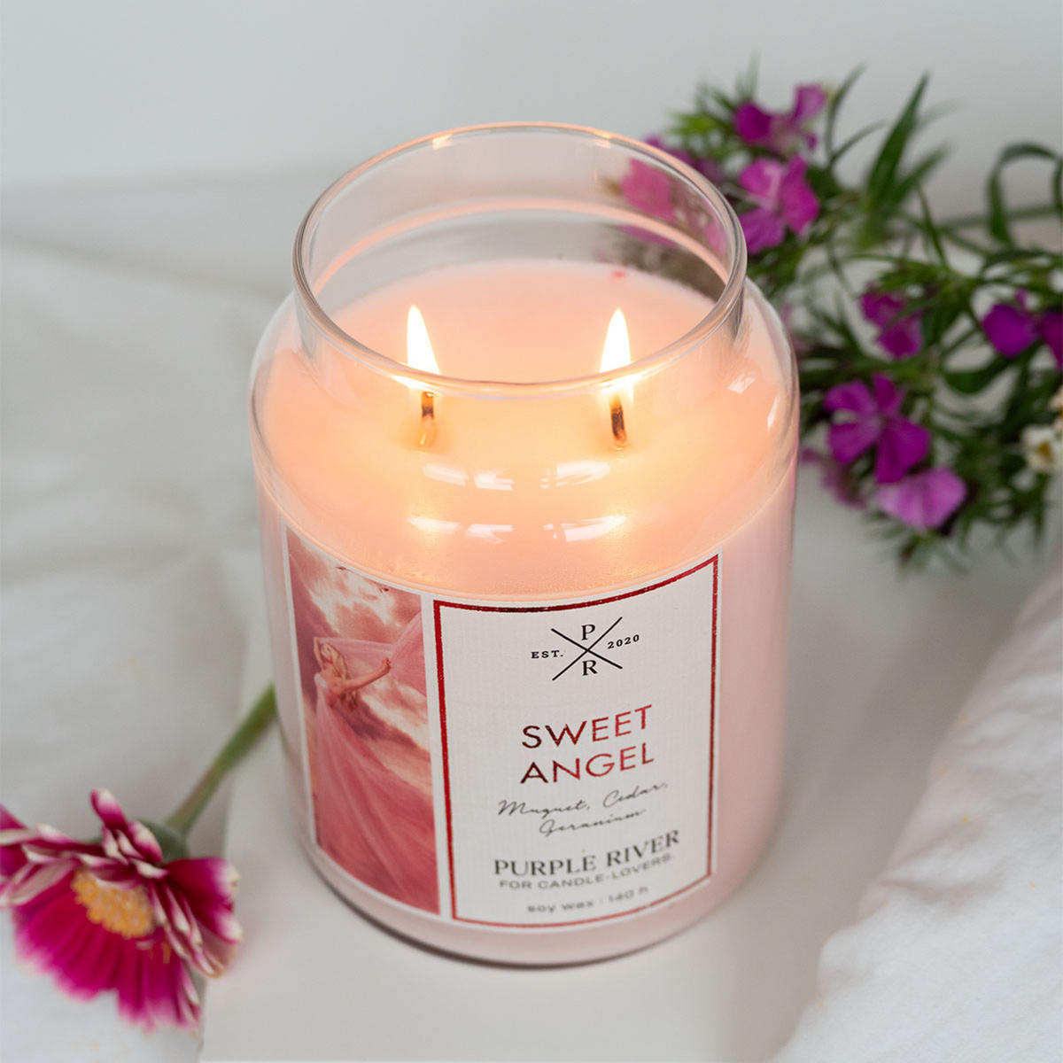 DUFTKERZE Purple River - Pink, Naturmaterialien/Glas (18cm)