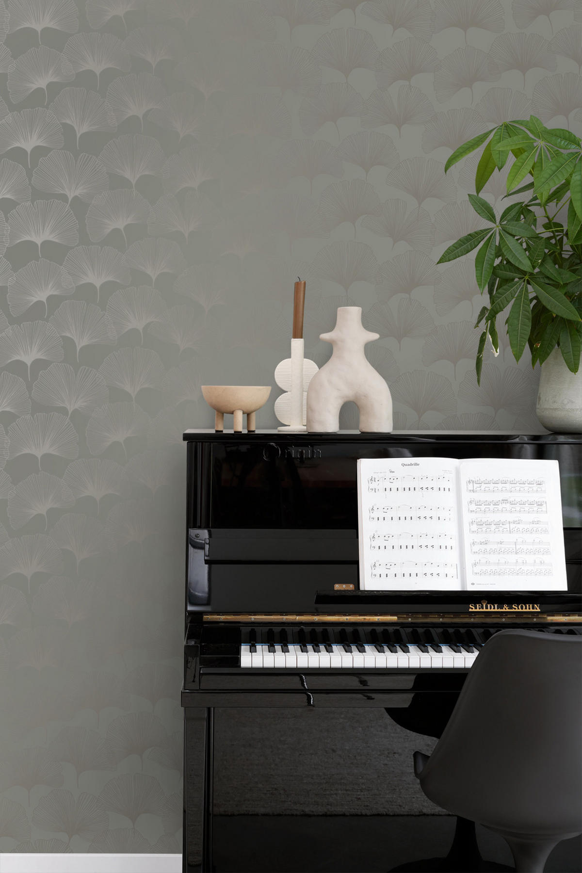 TAPETE Ginkgoblätter 53 cm x 10.05 m - Grau, Papier (53/1000cm) - Origin Wallcoverings