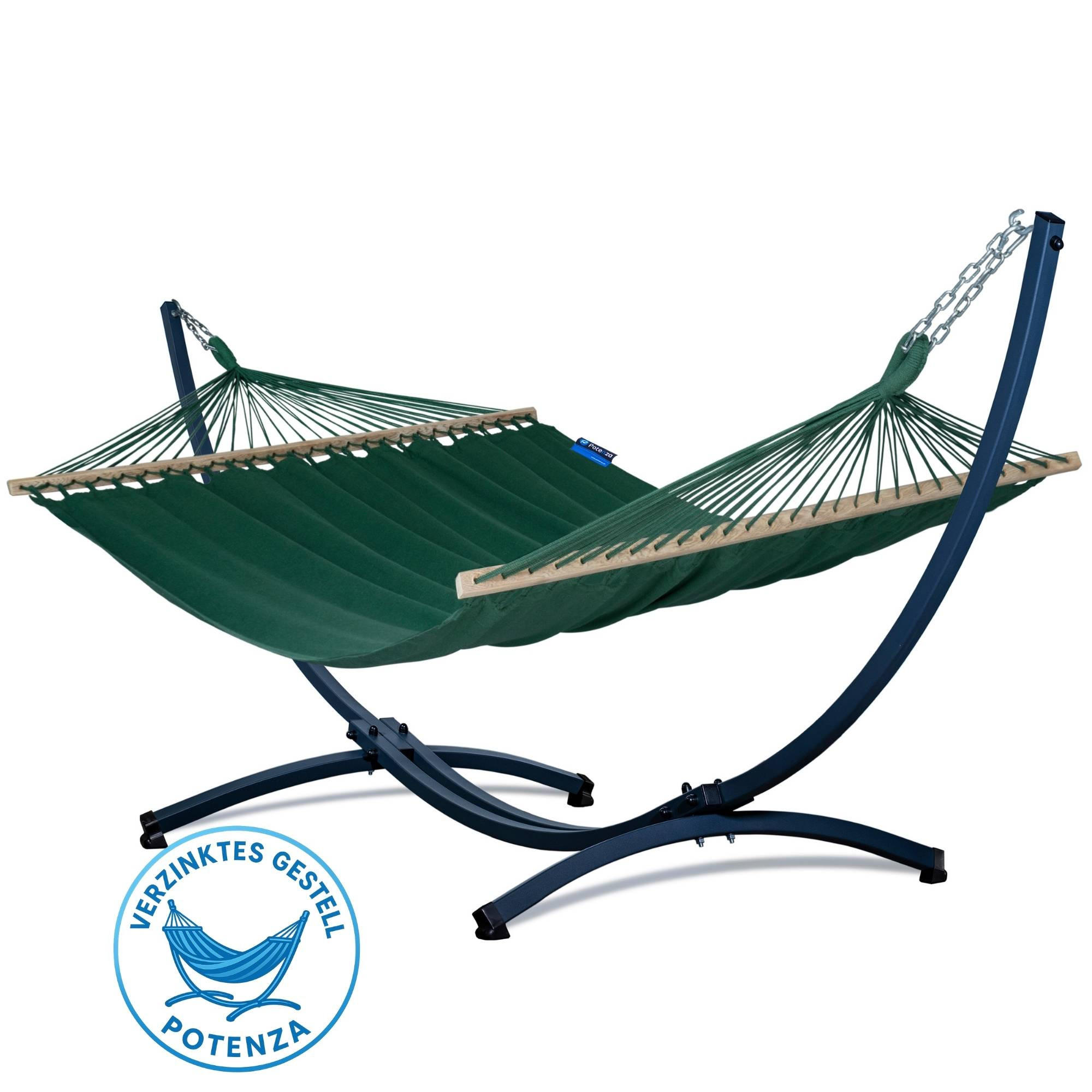 HÄNGEMATTE mit Verzinktem Gestell, 2 Personen, Stabhängematte, XXL, 200 kg, Metall, Merida Grün, einfache Montage - Grün, Metall (370/130/120cm) - Potenza