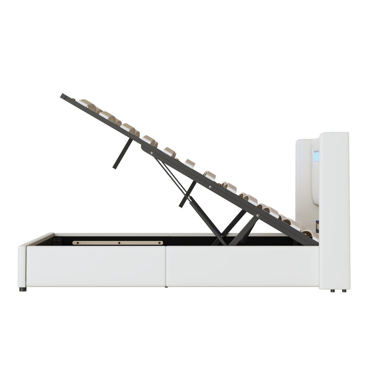 POLSTERBETT mit LED-Beleuchtung 140/200 cm in Weiß mit Bettkasten & USB - Weiß, Kunststoff (140/200cm) - BEAOK