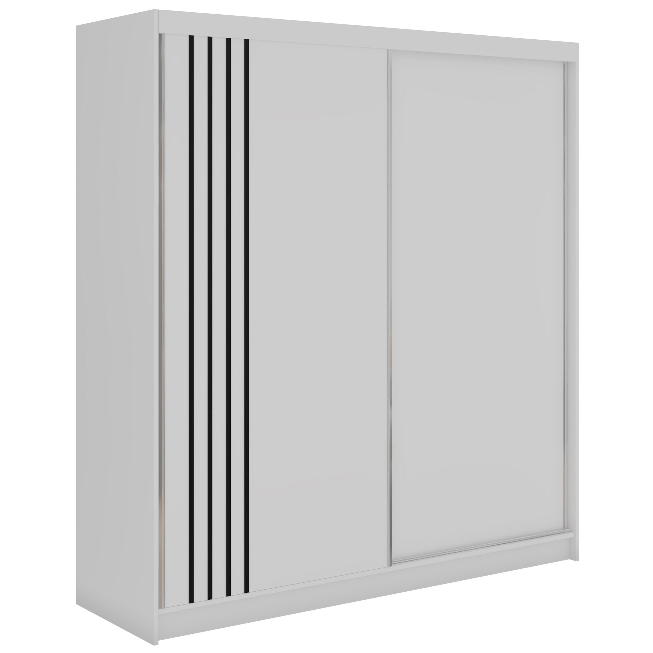 SCHWEBETÜRENSCHRANK mit Lamellen NAURU - 200 - Weiß und Schwarz - Schwarz/Alufarben, Holzwerkstoff/Metall (200/216/61cm) - MKS