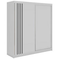 SCHWEBETÜRENSCHRANK mit Lamellen NAURU - 200 - Weiß und Schwarz - Schwarz/Alufarben, Holzwerkstoff/Metall (200/216/61cm) - MKS