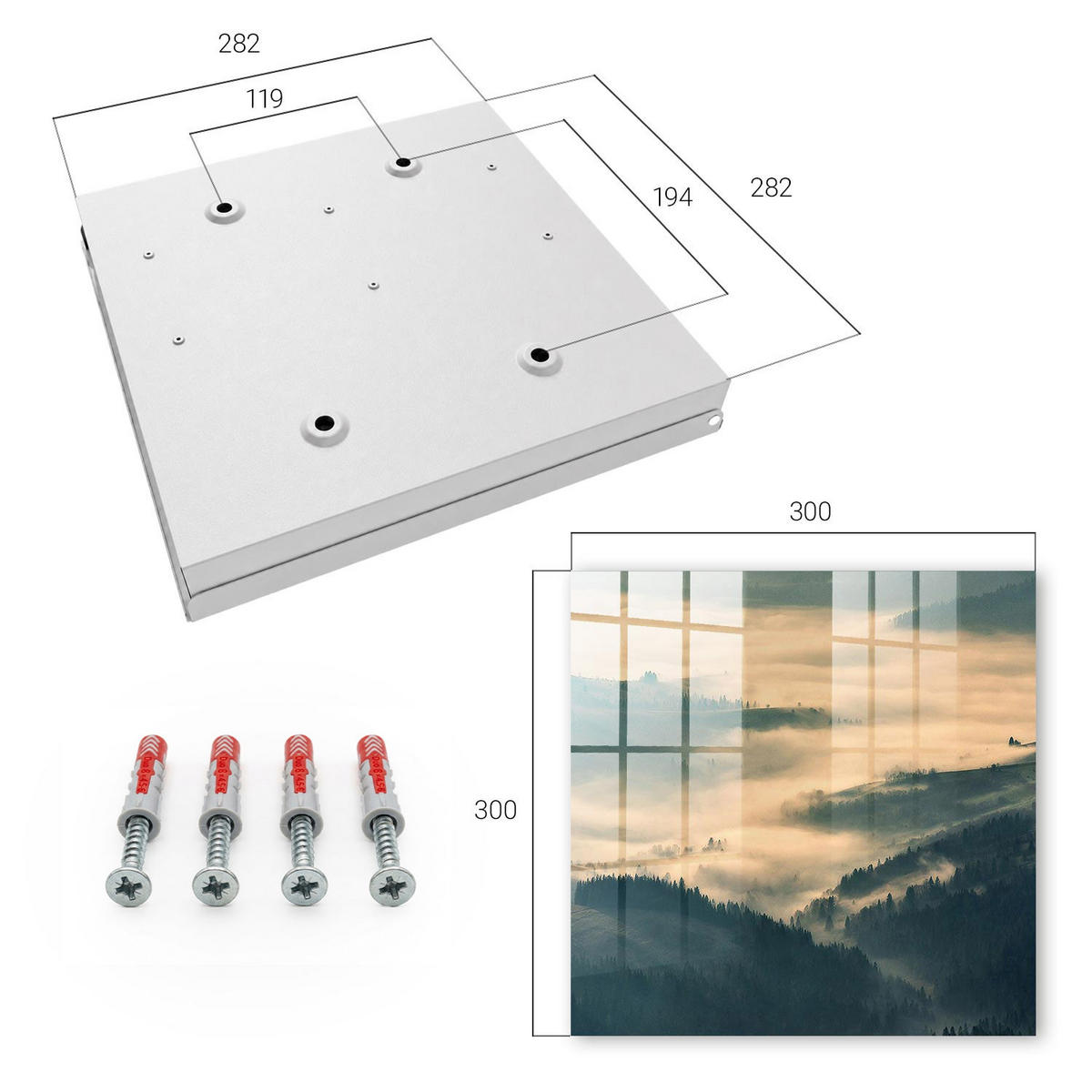 SCHLÜSSELBOX Weiß 30x30 cm – Türöffnung nach rechts - Nebelige Hügel - Grau, Metall (30/30/5cm) - TULUP