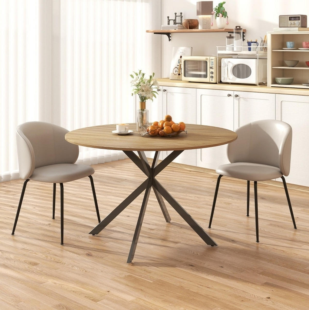 ESSTISCH Ø120 cm aus Holz mit X-förmigen Stahlbeinen im Industriestil, Eichefarben - Eichefarben, Holz (120/120/75cm) - Redom