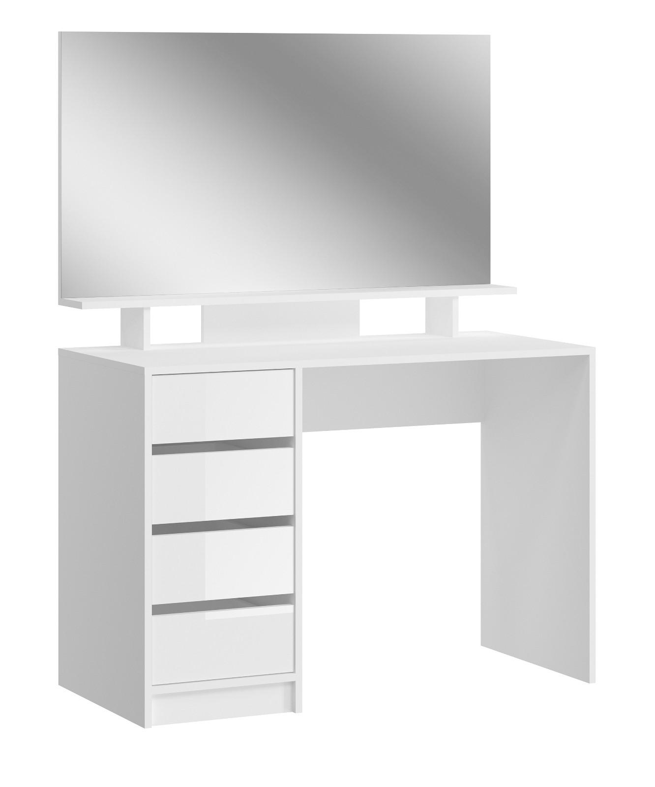 SCHMINKTISCH weiß Hochglanz 110 cm, Kosmetiktisch mit Schubladen und Spiegel - Weiß, Holzwerkstoff (110/145/48cm) - Inn.Furn