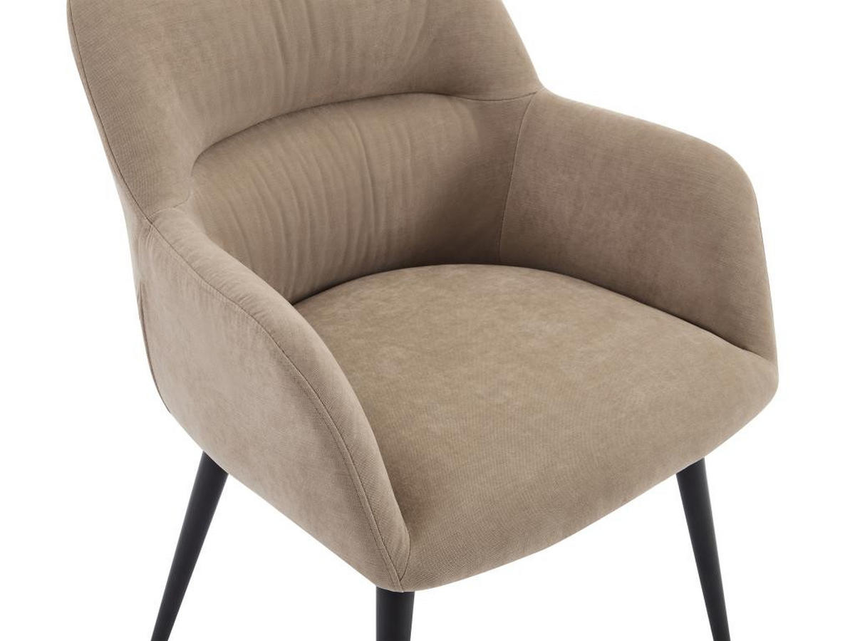 STUHL mit Armlehnen 2er-Set - Stoff & schwarzes Metall - Beige - HEKA - Beige, Textil (61/78/59.5cm) - Vente-Unique