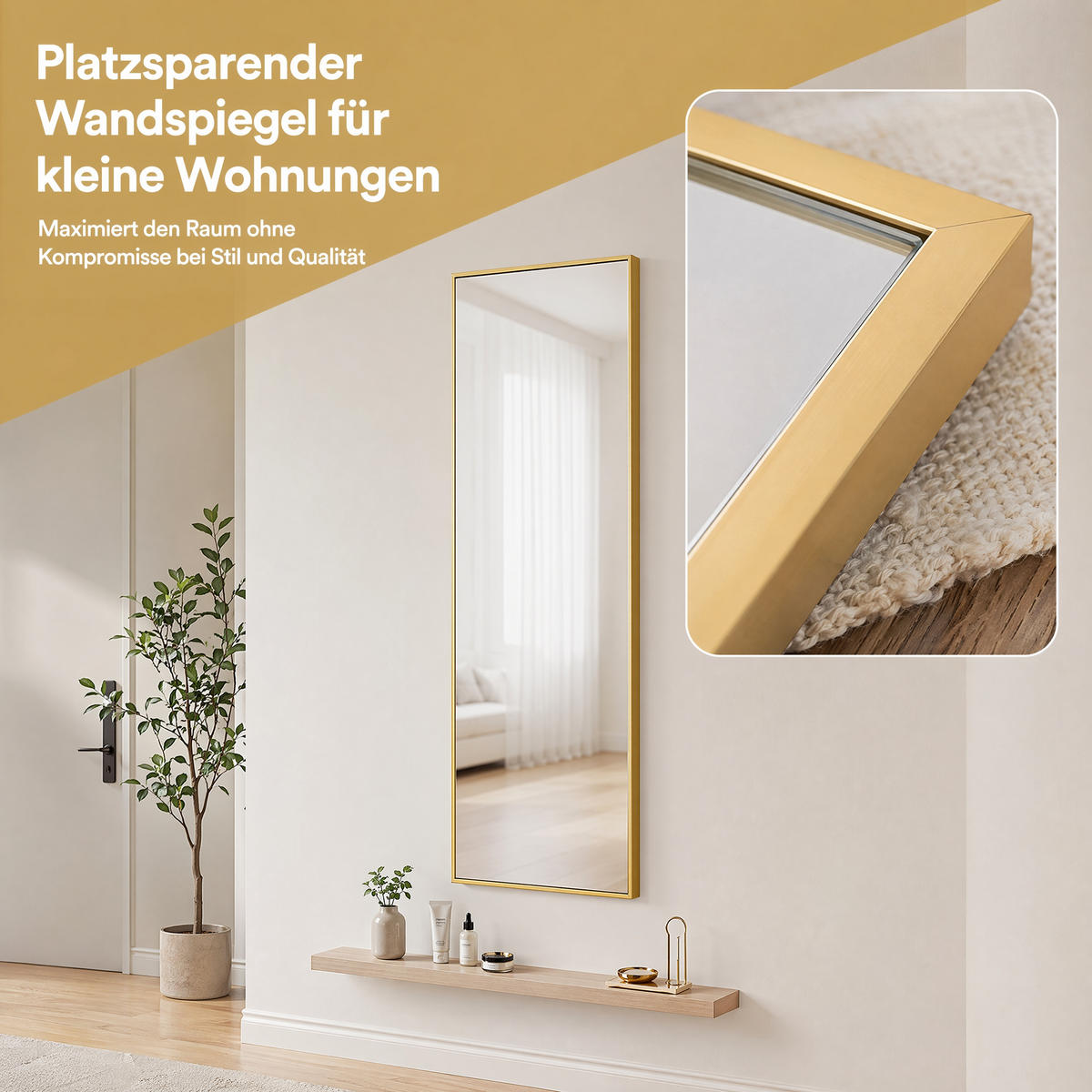 STEHSPIEGEL gold 150x40cm, aluminium, vielseitig nutzbar - Goldfarben, Glas (2/150/40cm) - SHOPENTRA