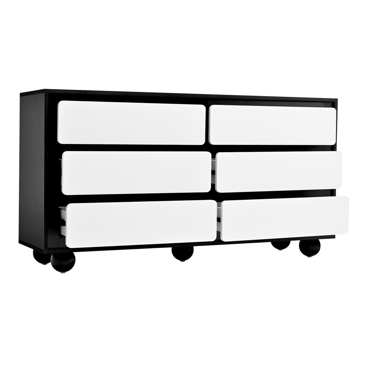 SIDEBOARD 140/38/74,5 cm in Weiß/Schwarz mit 6 Schubladen - Weiß, Holzwerkstoff (140/74.5/38cm) - Flora Grace