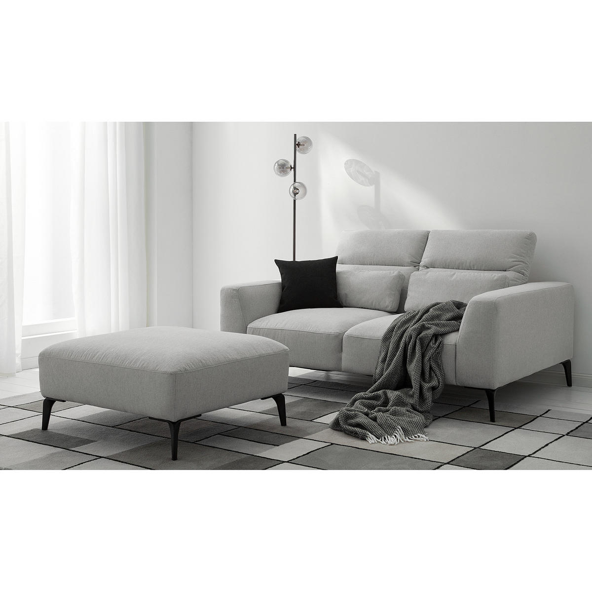 2-SITZER SOFA - Schwarz/Hellblau, Textil/Metall (170/73/107cm) - home24