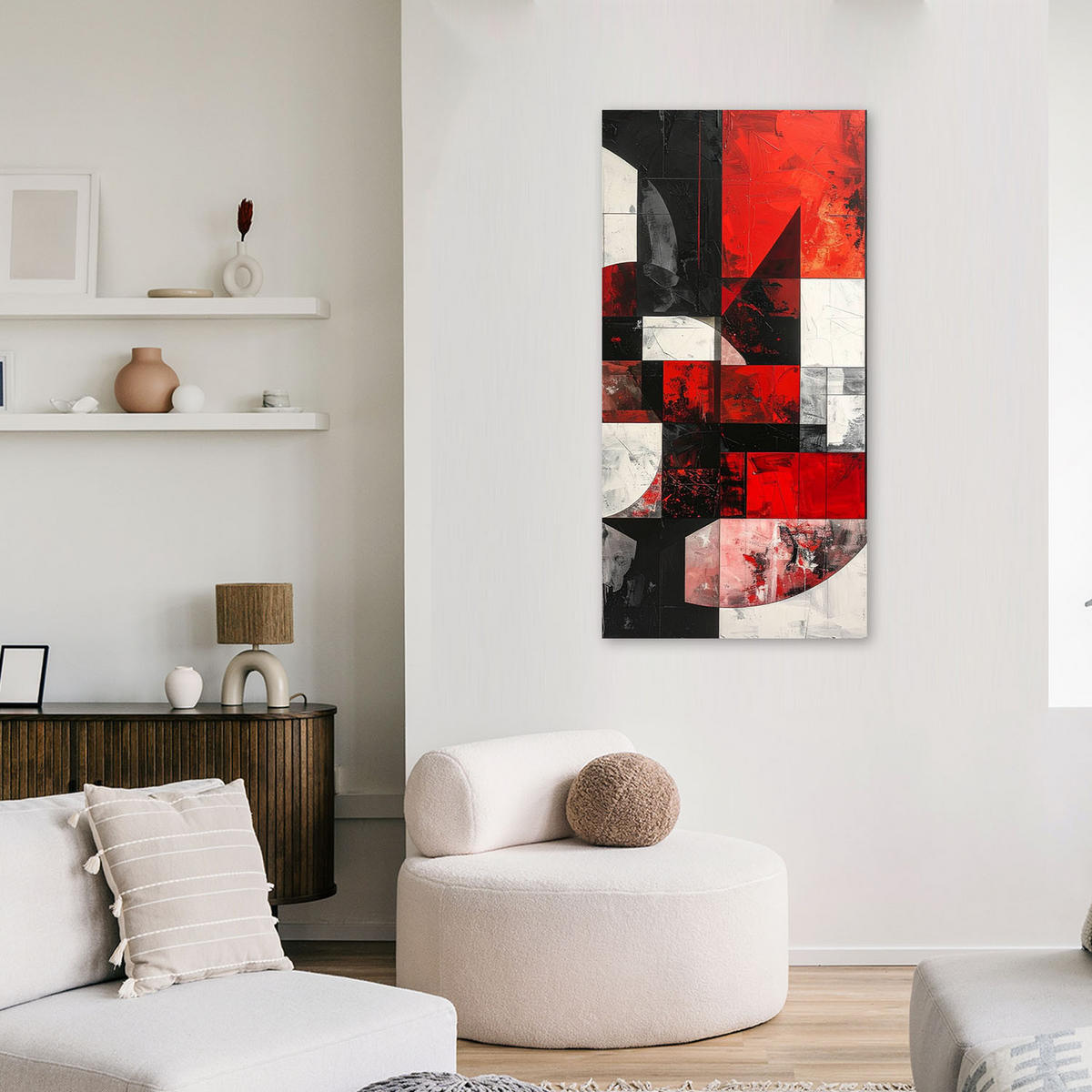 LEINWANDBILD 3D und geometrisch 50x100cm - Rot, Textil (50/100cm) - Feeby