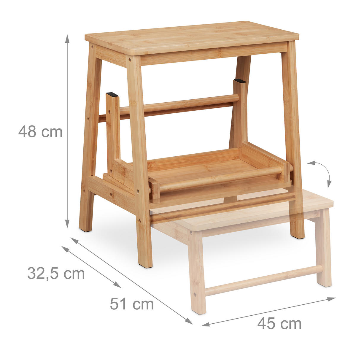 TRITTHOCKER - Hellbraun, Holz (45/48/51cm) - Relaxdays