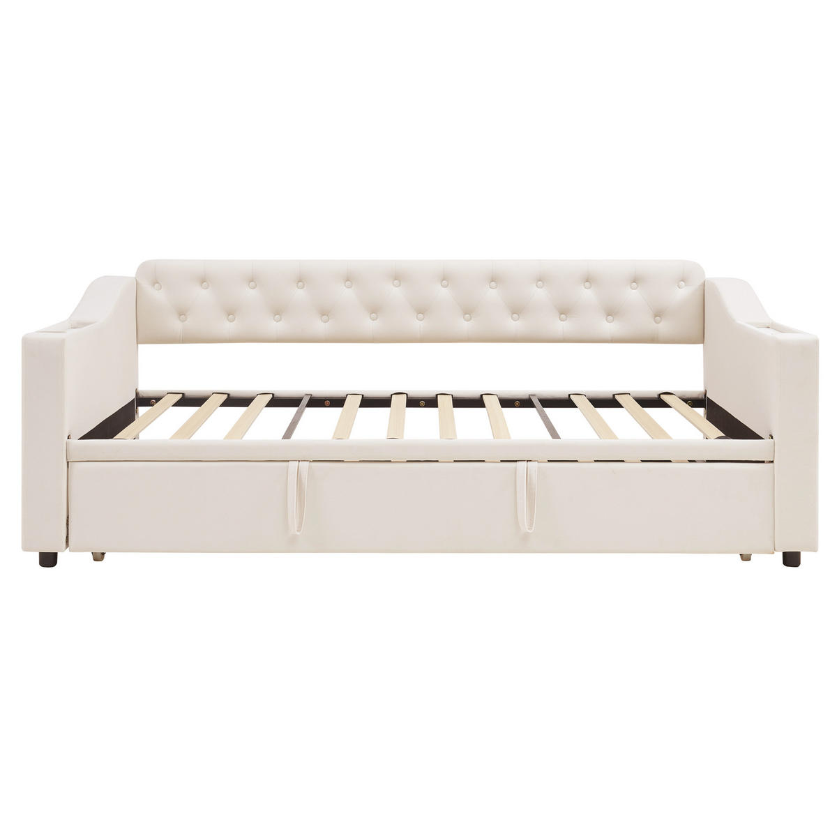 AUSZIEHBETT 90/180×190 cm Beige mit USB- und Type-C-Anschlüssen - Beige, Textil (90/180cm) - Flora Grace