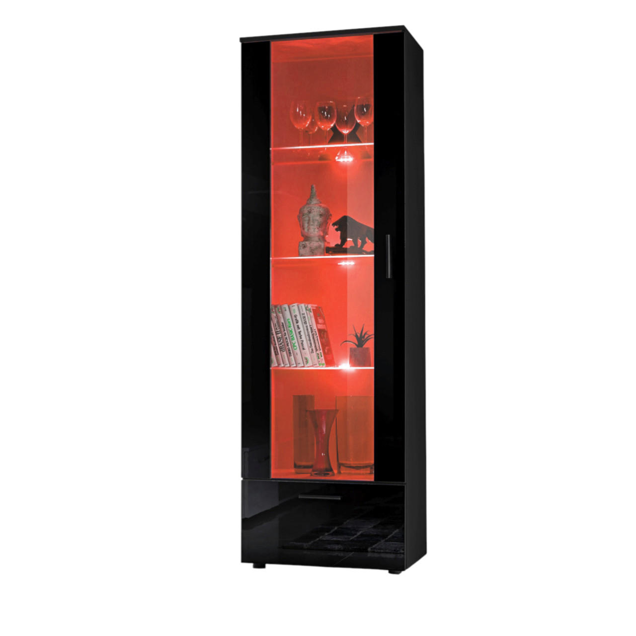VITRINE ALESSANDRIA, Schwarz, LED Mehrfarbige - Schwarz, Glas/Holzwerkstoff (60/192/42cm) - Komodee
