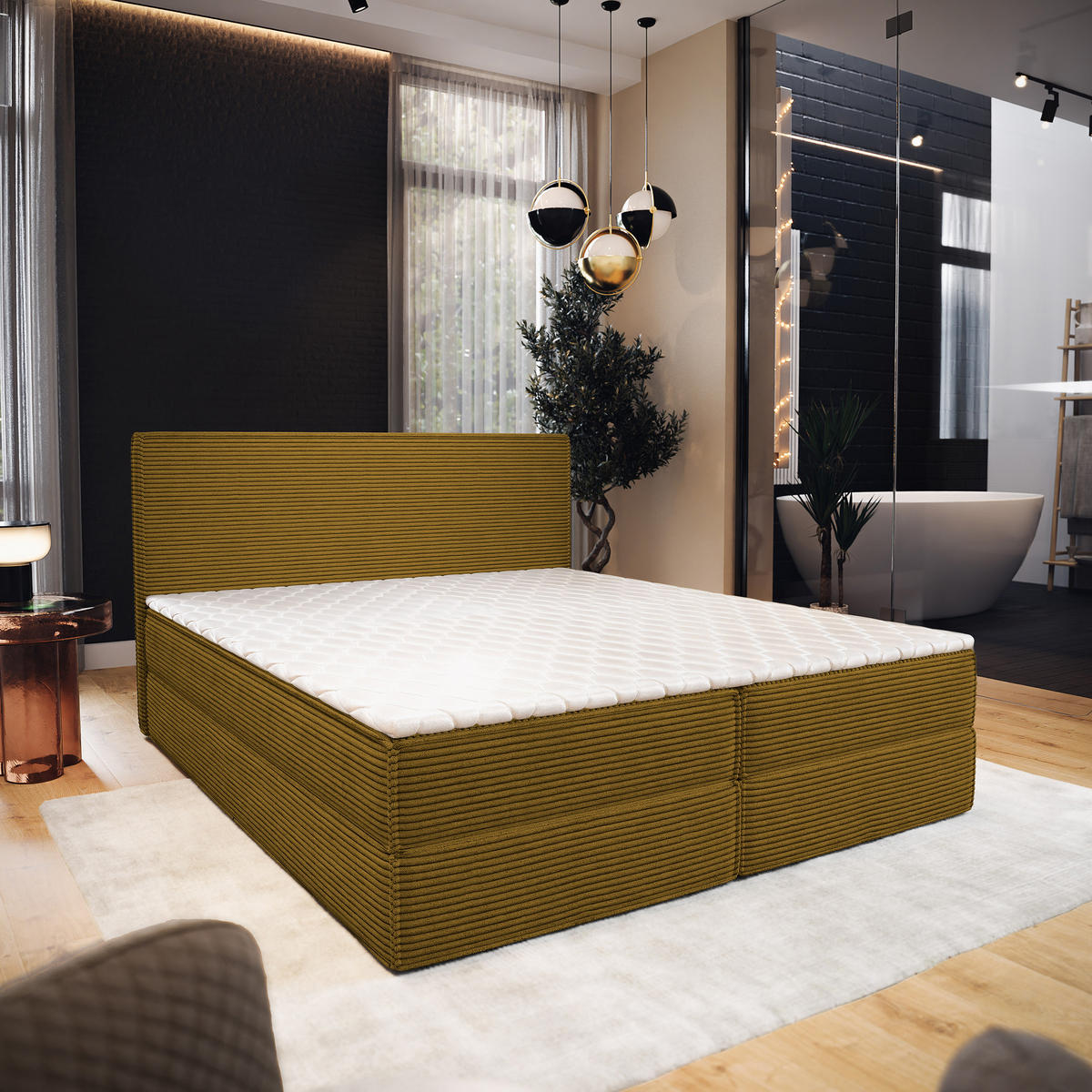 BOXBETT PELLIO 140x200 cm mit Matratze und Topper - Gelb - Gelb, Holz (140/200cm) - MASSENO