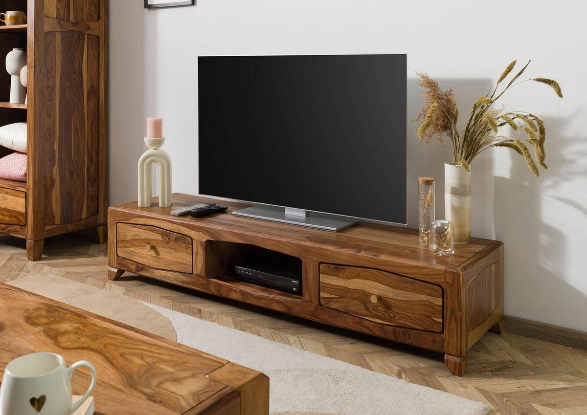 TV-BOARD Sheesham 160x43x33 braun lackiert ANCONA #112 - Braun, Holz (160/33/43cm) - Massivmoebel24