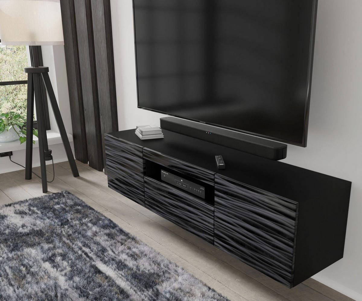 TV LOWBOARD Schwarz Hochglanz 150/42/37 - Schwarz Hochglanz, Holzwerkstoff (150/42/37cm) - RAUMHIRSCH FURNITURE