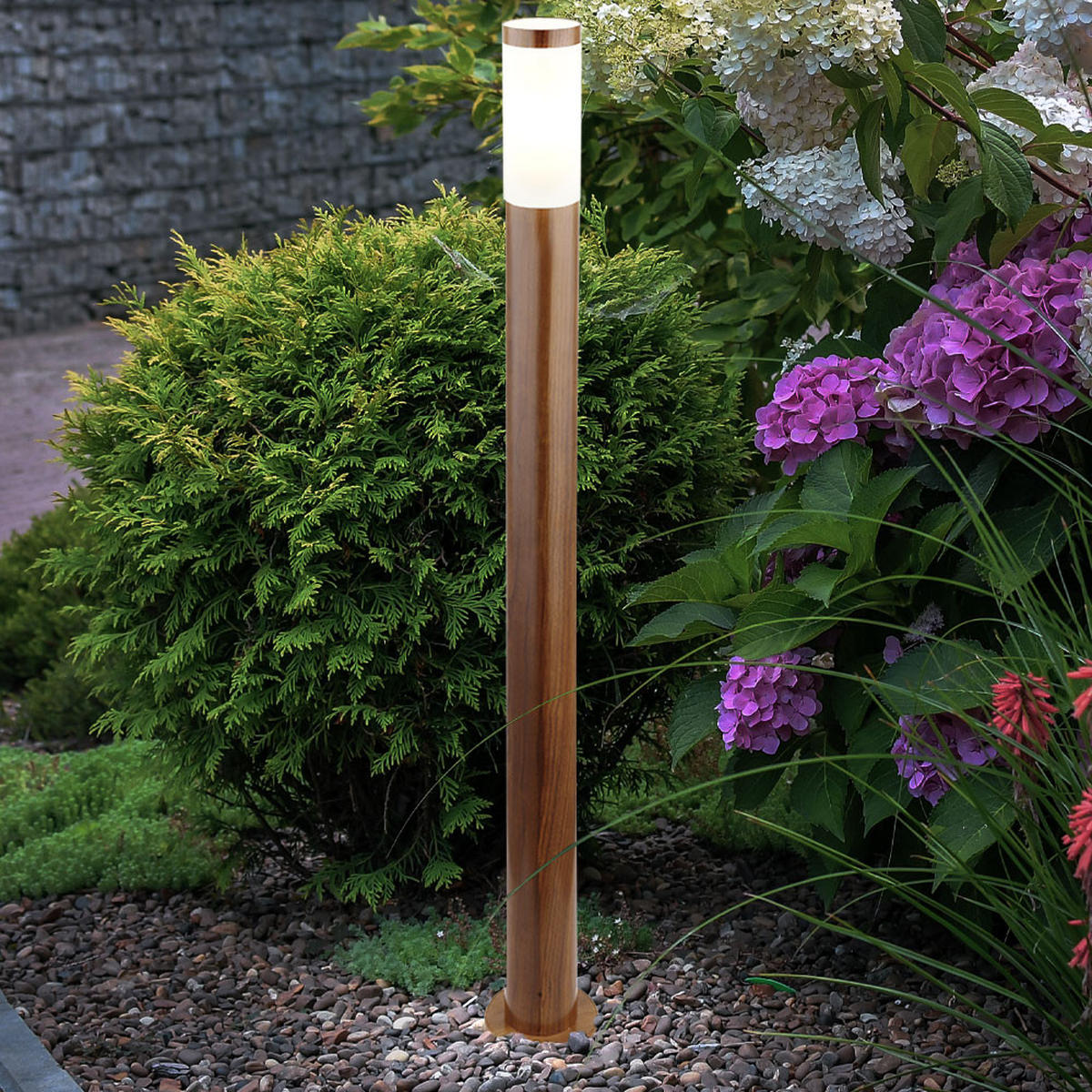 STEHLEUCHTE Edelstahl Braun Holzoptik 2er Set - Braun, Metall (12.7/12.7/110cm) - Globo Lighting