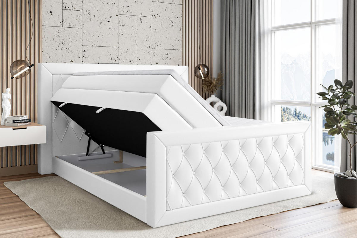 BOXSPRINGBETT NOEL-Z KING - 180 x 200 - H3/H4 - Weiß Hochglanz - Weiß Hochglanz, Holzwerkstoff (180/200cm) - ALTDECOR