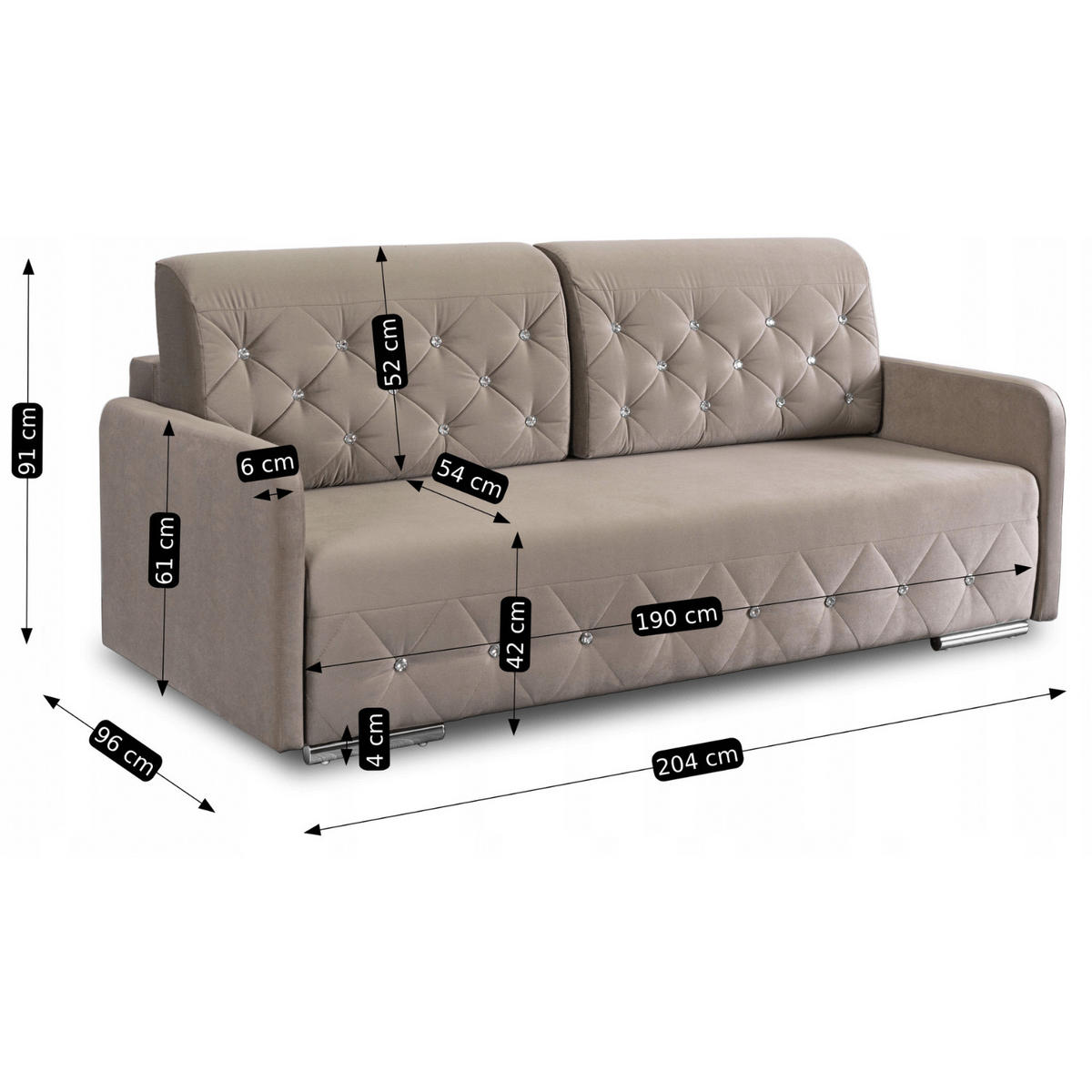 SOFA VIVO Ausklappbar Schlaffunktion Zweisitzer Beige - Beige, Holz/Textil (204/91/96cm) - makarowski meble