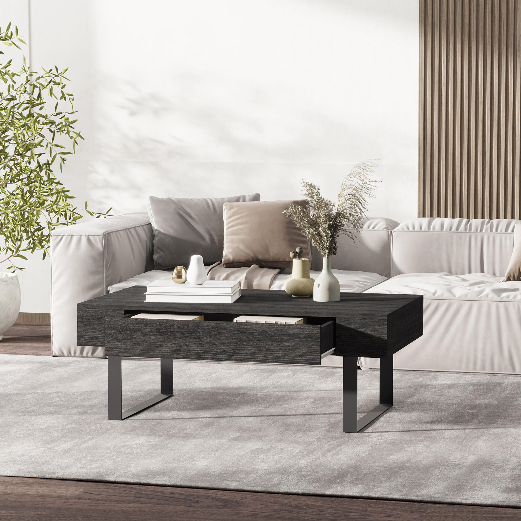 SOFATISCH Couchtisch Schublade stabil einfacher Aufbau Spanplatte Dunkelgrau - Dunkelgrau, Kunststoff (110/60/40cm) - HOMCOM