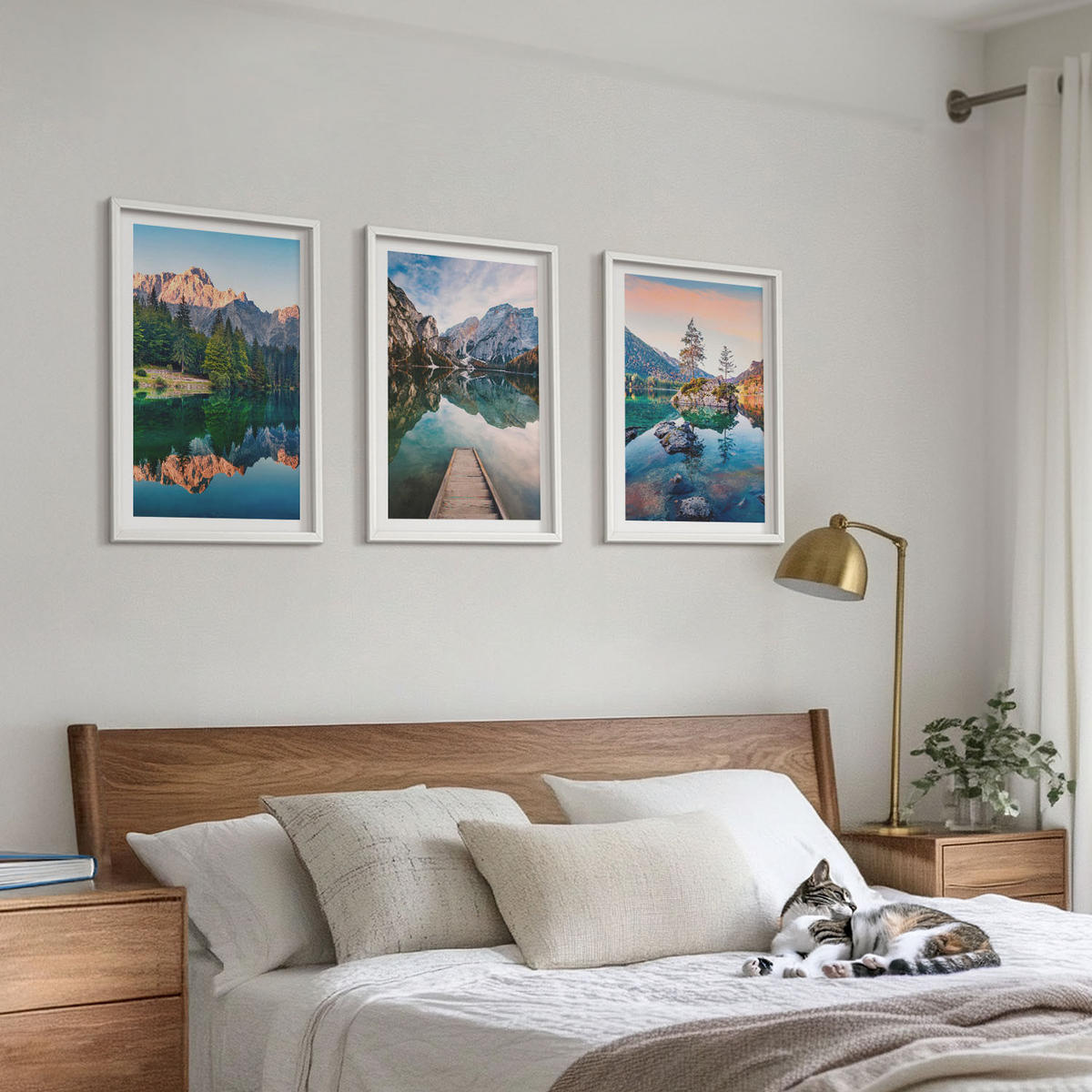 WANDBILDER 3er-Set - 40x60 cm Weißer Rahmen - Spiegelung des Waldes in Bergseen - Weiß, Kunststoff (40/60cm) - ArtPrintCave