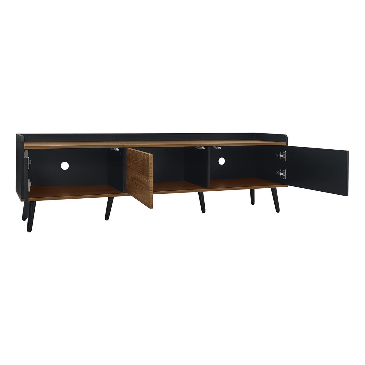 TV-SCHRANK 160/39/49,5 cm schwarz und natur E1 MDF mit dreitürigem Design - Schwarz, Holzwerkstoff (160/49.5/39cm) - OKWISH
