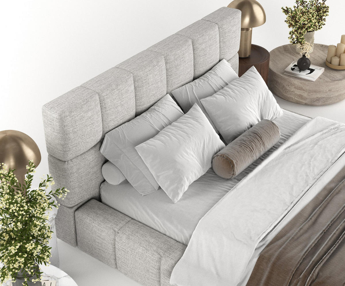 POLSTERBETT Paros mit Stauraum 160/200 cm Hellgrau im Modesto Stoff - Hellgrau/Schwarz, Holz/Holzwerkstoff (160/200cm) - AltaBeds