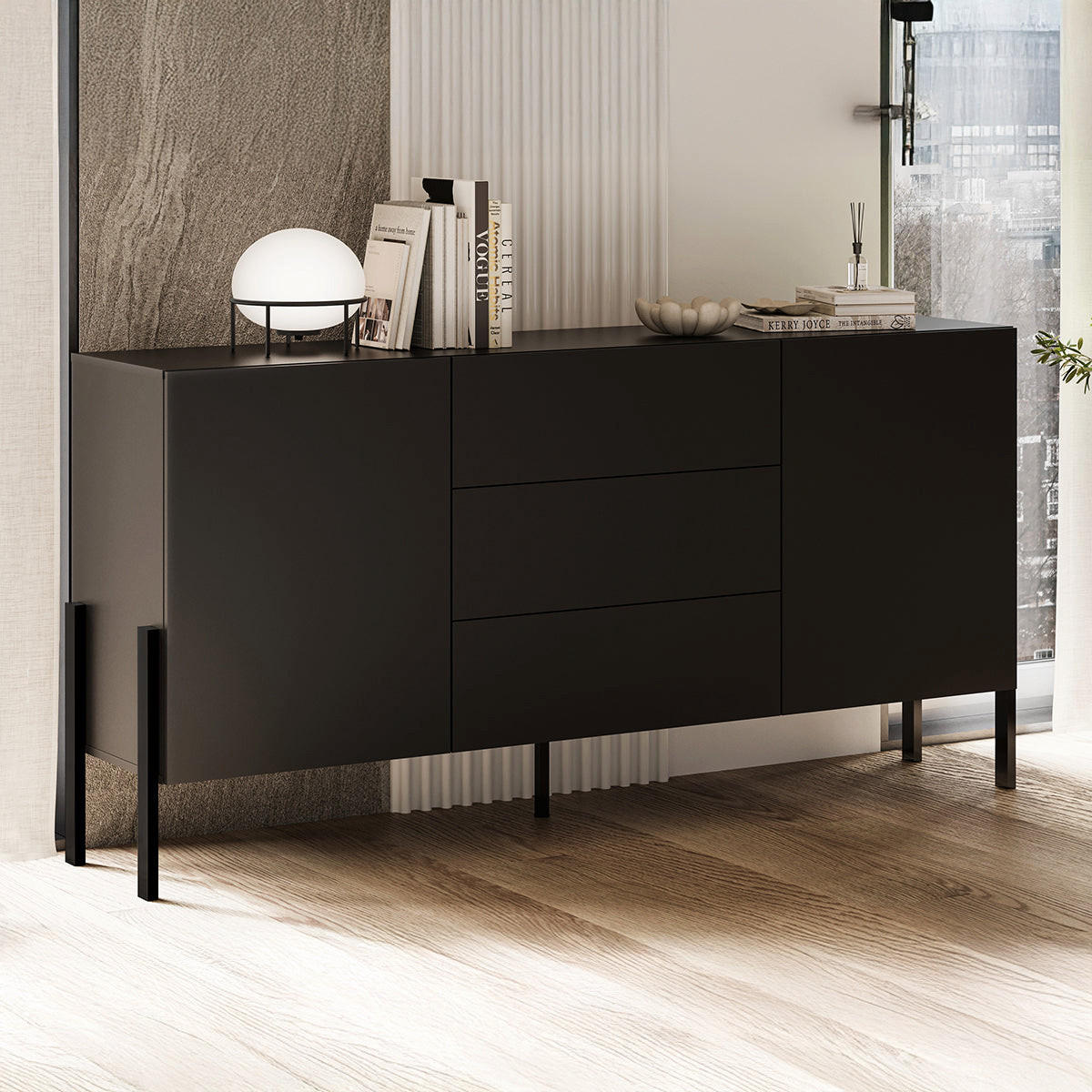 SIDEBOARD Bérénice Černá - černá, kompozitní dřevo (184/90/40cm) - Petits-meubles