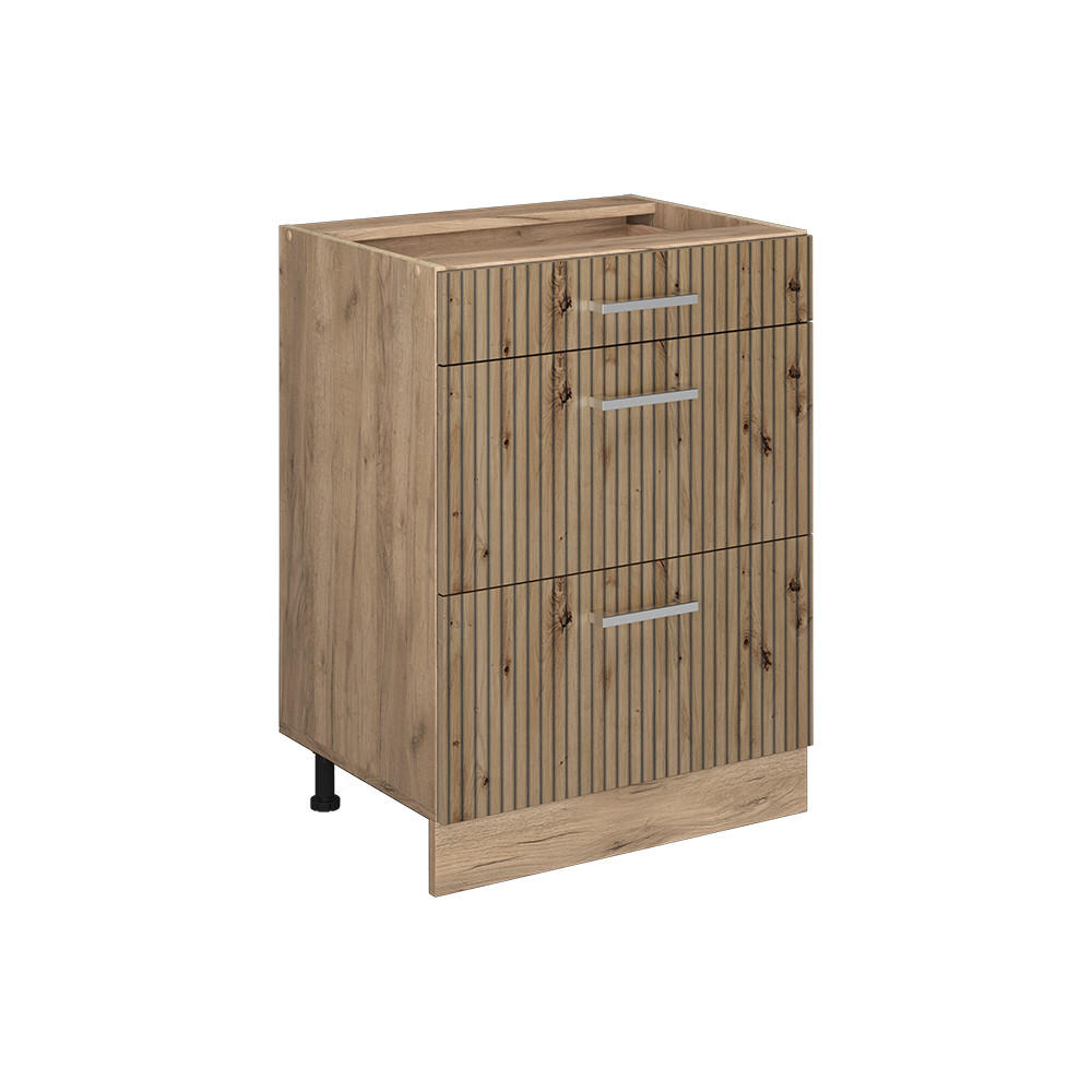KÜCHENUNTERSCHRANK R-Line Artisan-Eiche 60 cm mit Schubladen, ohne AP - Honigeiche/Eiche Wotan, Holzwerkstoff (60/81.6/46cm) - Vicco