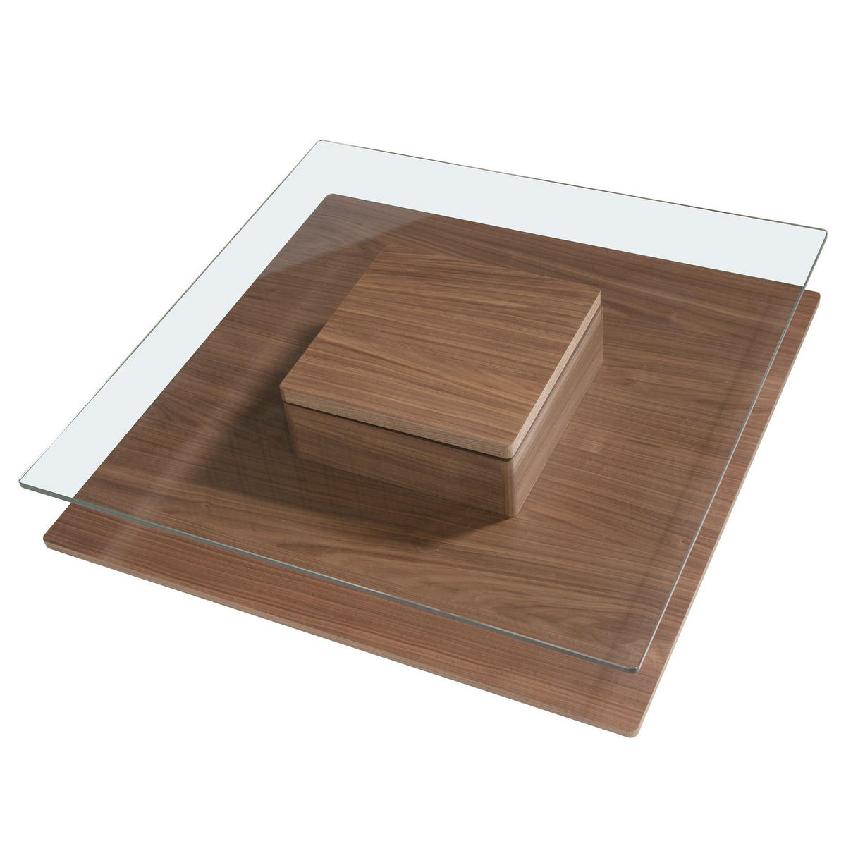 COUCHTISCH Quadratischer Couchtisch aus gehärtetem Glas und Nussbaumholz 100/100/35 cm - Transparent/Nussbaumfarben, Glas/Holz (100/100/35cm) - ANGEL CERDA