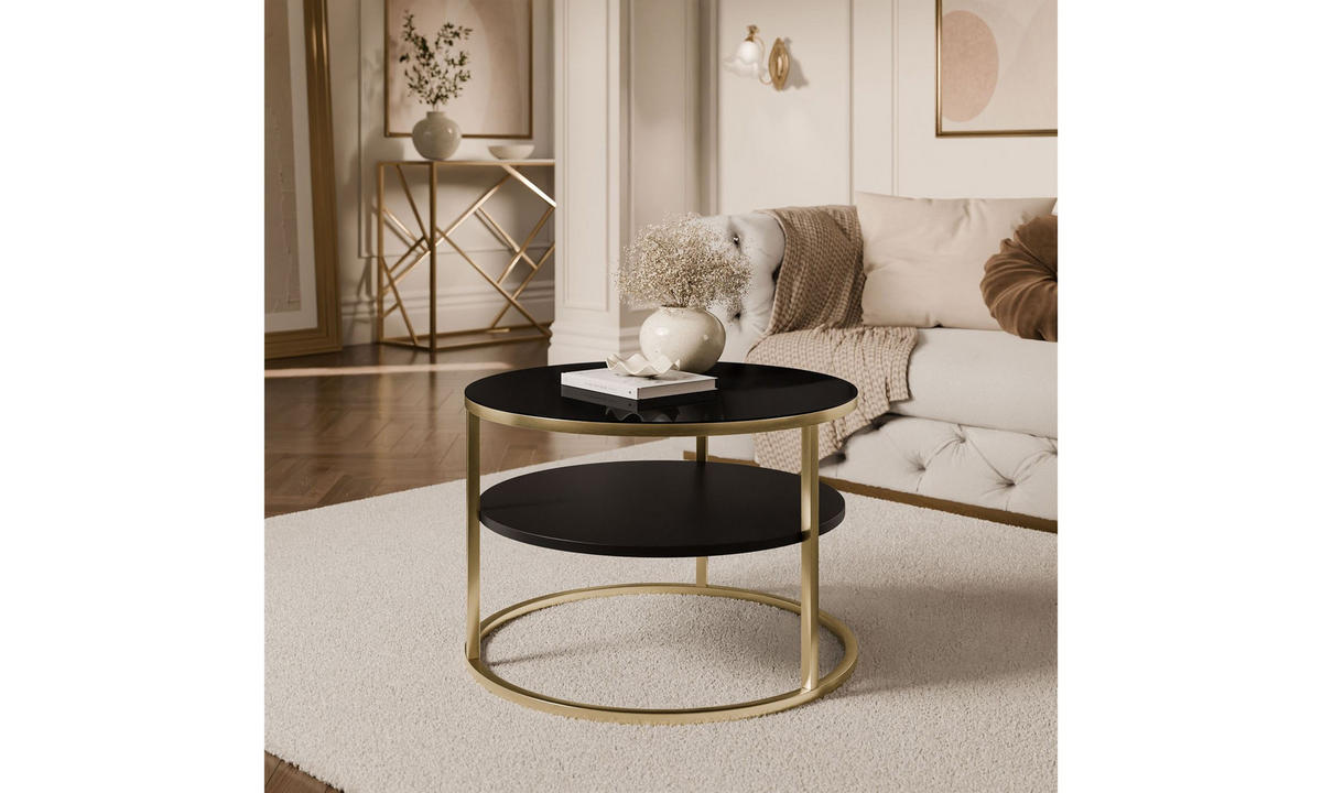 COUCHTISCH CIRI SLIM GLASS Ø60/40 cm gebürstetes Gold / schwarzes Glas - Goldfarben/Schwarz, Glas/Holzwerkstoff (60/60/40cm) - Lookway