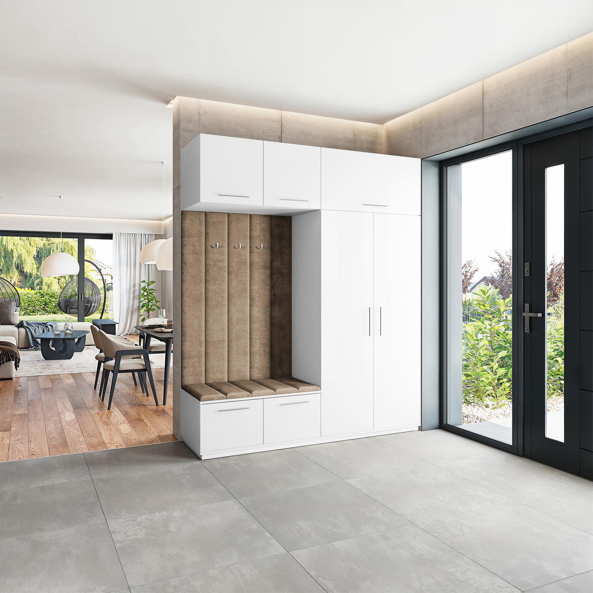 GARDEROBENSCHRANK REMA 200/240/60 cm Modern Garderobe-Set Weiß - Beige/Weiß, Holzwerkstoff (200/240/60cm) - MASSENO