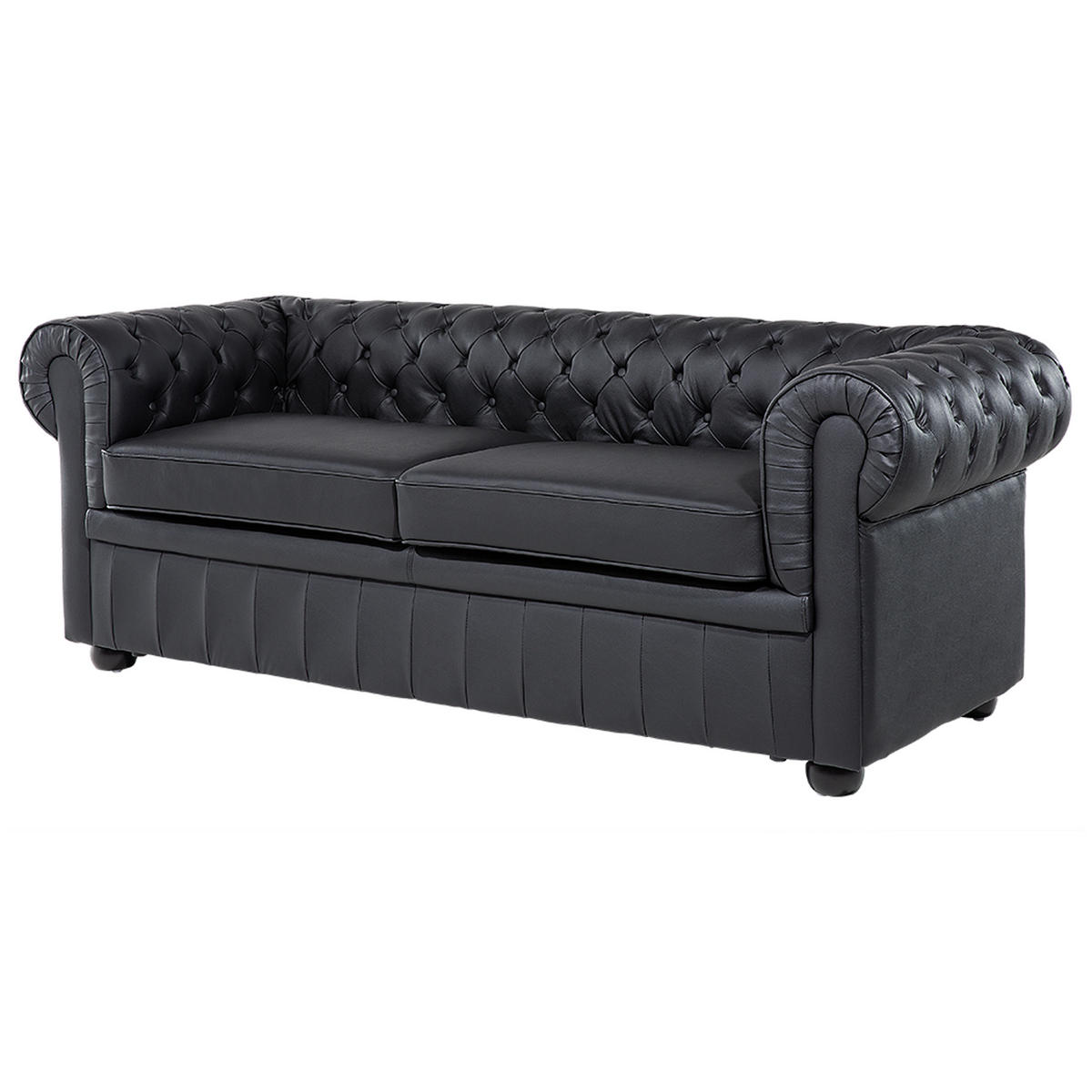 SOFA Leder Schwarz Chesterfield - Schwarz, Leder/Fell (195/70/75cm) - Beliani