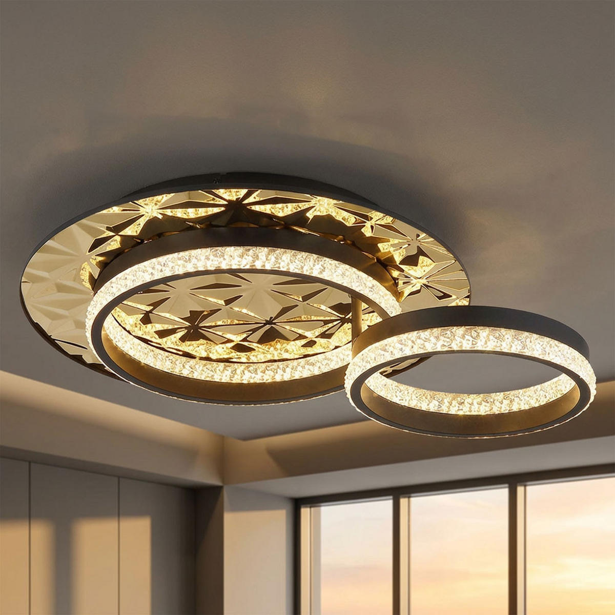 LED DECKENLEUCHTE Aluminium Gold Kristalloptik - Goldfarben, Metall (50.5/40/14cm) - Globo Lighting