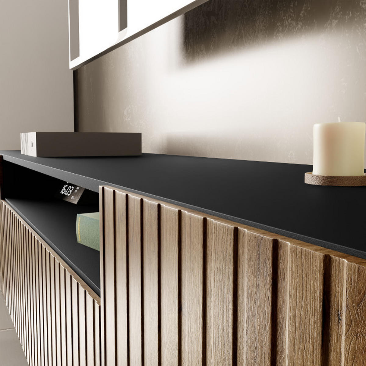 TV-SCHRANK Mio III 200 cm, dreitürig, schwarz, catania - Schwarz/Braun, Kunststoff (200/53/41cm) - Margaret Hadas24