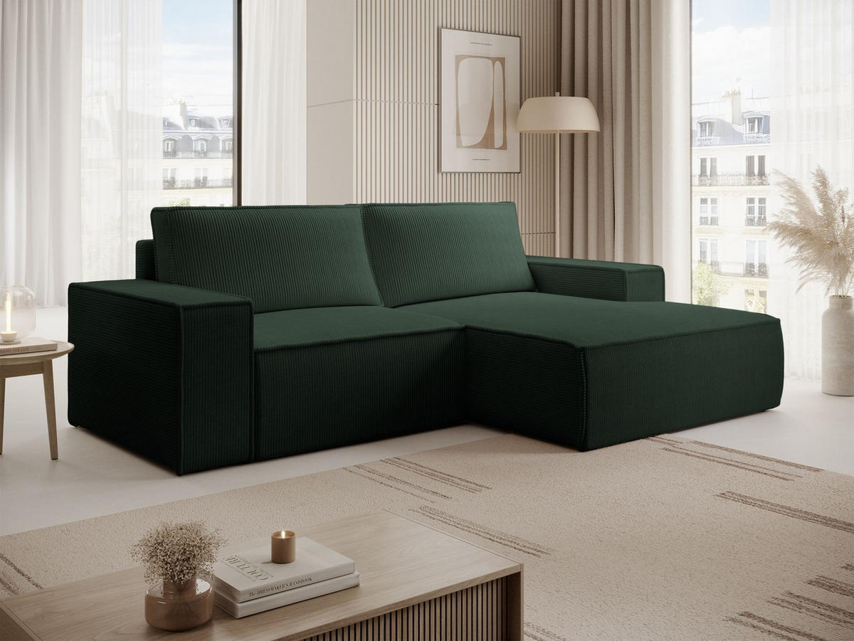 ECKSOFA Farese Mini mit Cordbezug Dunkelgrün, rechts - Dunkelgrün/Schwarz, Textil (240/167cm) - Selsey