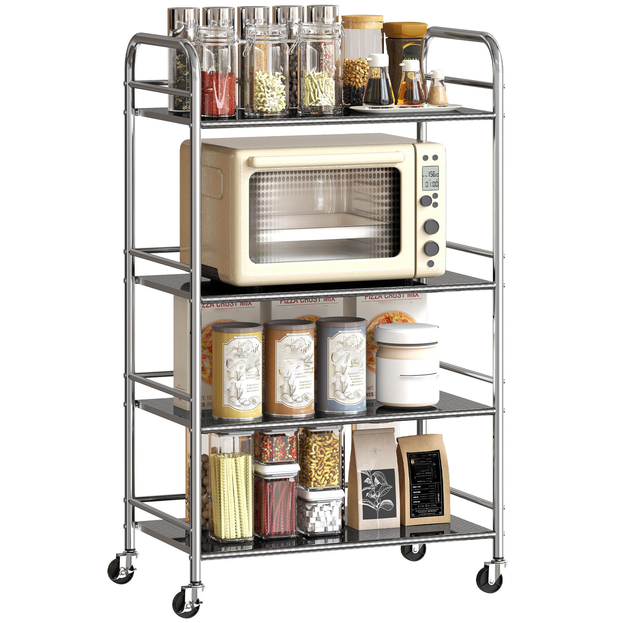 ROLLWAGEN DE-10536 4 Ebenen mit verstellbaren Regalen Silber - Silberfarben, Metall (35/100/60cm) - ComfortXL