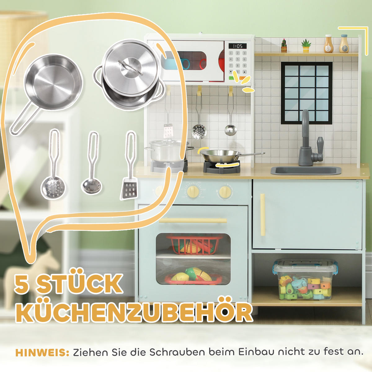 SPIELKÜCHE - Blau, Holzwerkstoff/Metall (72/33/85.2cm) - AIYAPLAY