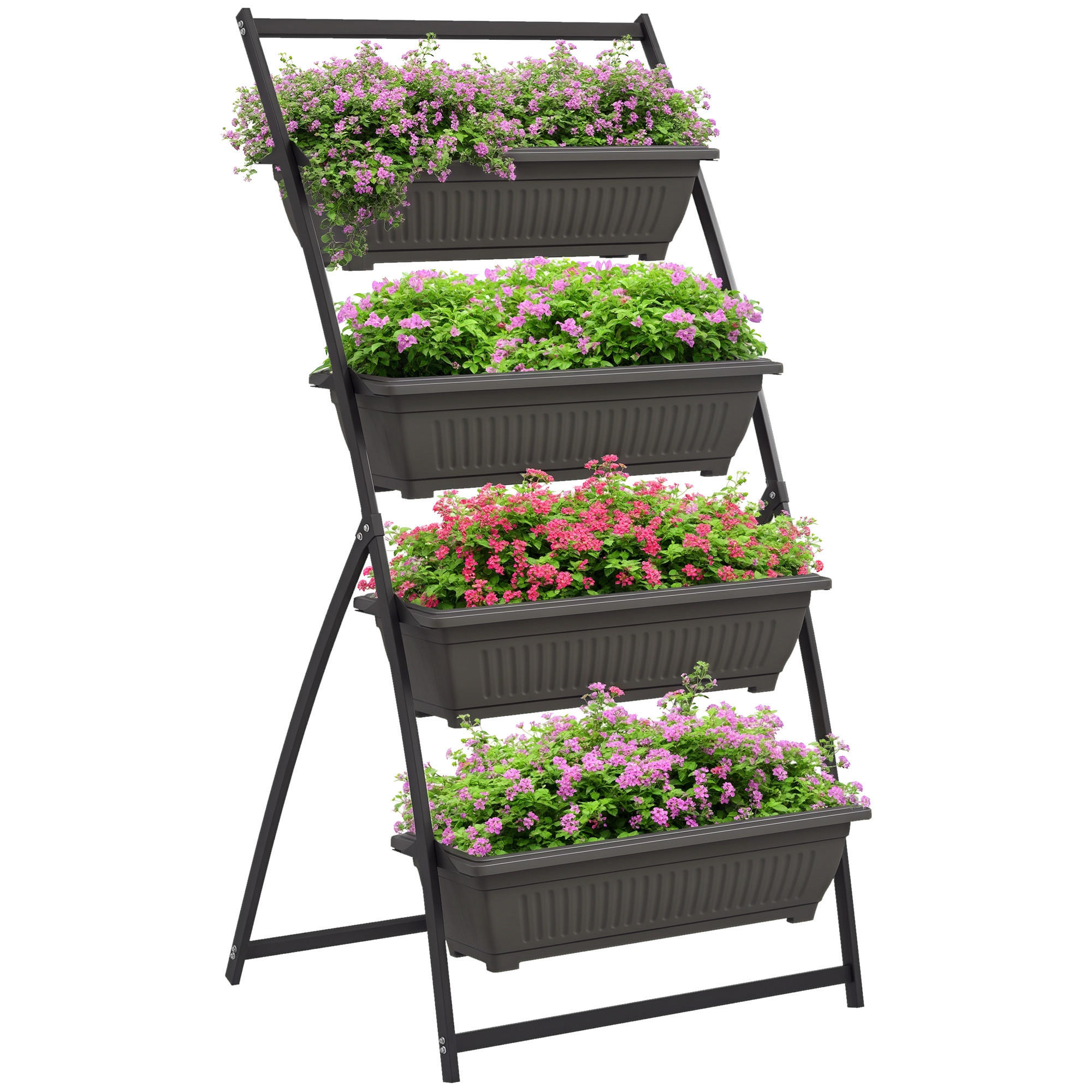 BLUMENTREPPE DE-12288 4-stufig mit 4 Pflanzkästen u. Drainage Braun - Braun, Metall (76/162/79cm) - ComfortXL