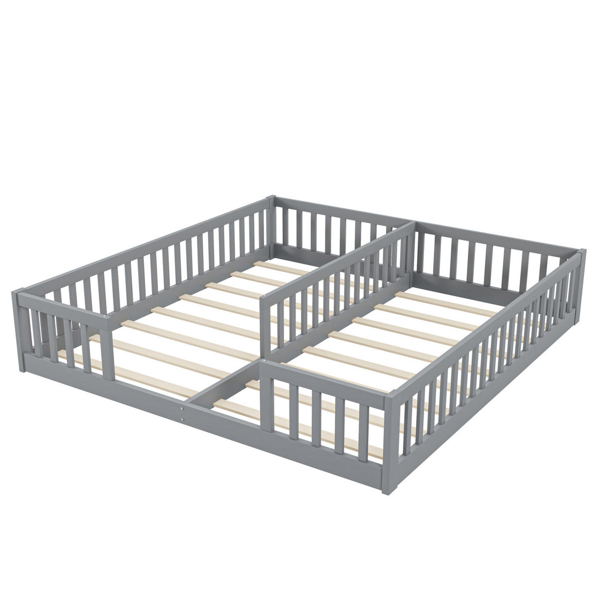 KINDERBETT Kindereinzelbetten 90/200 cm mit Sicherheitsgitter, Lattenrost und Kiefer für 2 Kinder, Grau - Grau, Holzwerkstoff (90/200cm) - Redom