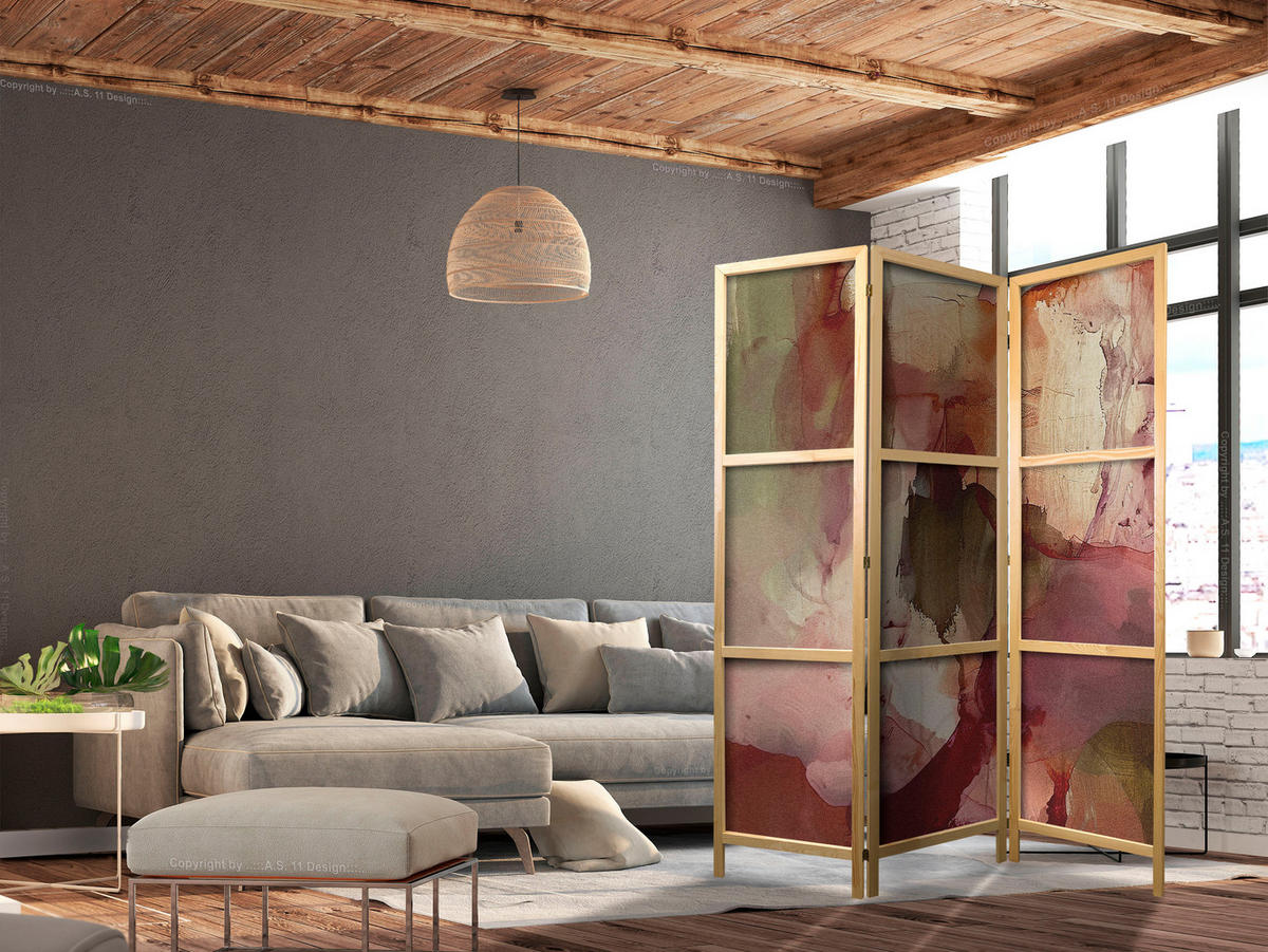 PARAVENT Japanischer 3-tlg 135x172 cm Abstraktion - Multicolor, Holz/Textil (135/172/3cm) - Muralo