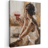 LEINWANDBILD Ölgemälde - Frau - Wein 30x40 cm - Hellbraun, Textil (30/40cm) - MuchoWow