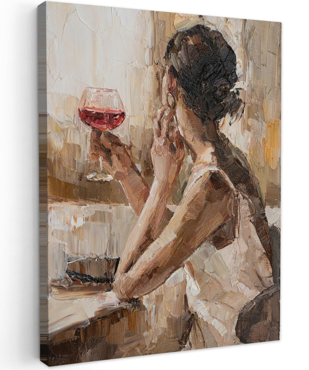 LEINWANDBILD Ölgemälde - Frau - Wein 30x40 cm - Hellbraun, Textil (30/40cm) - MuchoWow