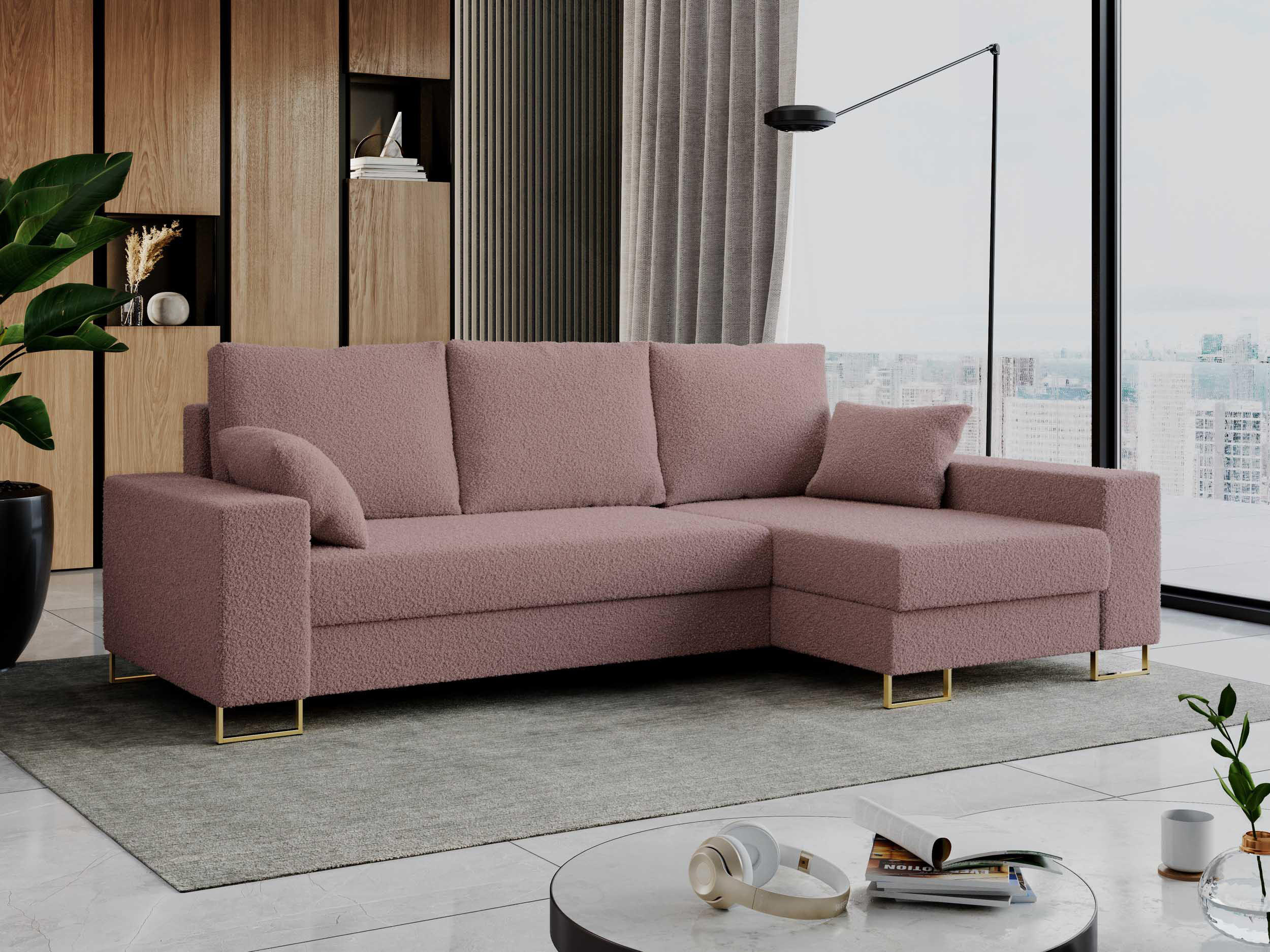 ECKSOFA Dorian Boucle Rosa - Goldfarben/Rosa, Textil/Metall (242/138cm) - MKS