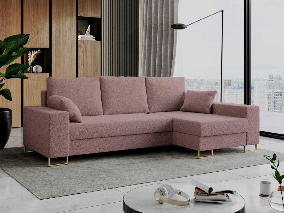 ECKSOFA Dorian Boucle Rosa - Goldfarben/Rosa, Textil/Metall (242/138cm) - MKS