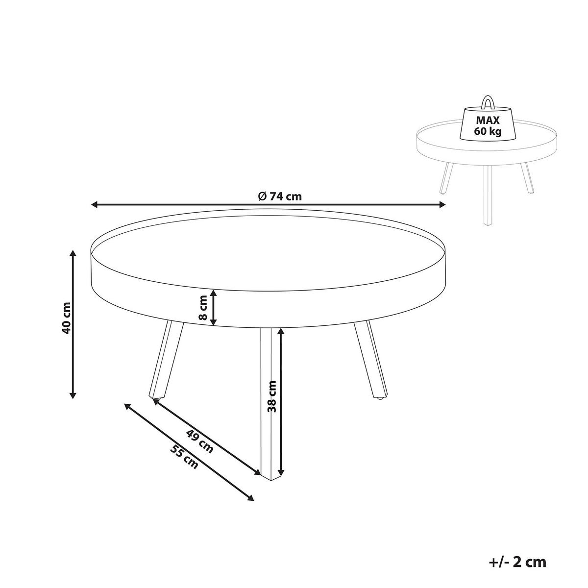 COUCHTISCH Mangoholz hellbraun/schwarz 74 cm Wakita - Hellbraun/Schwarz, Holz (74/74/40cm) - Beliani