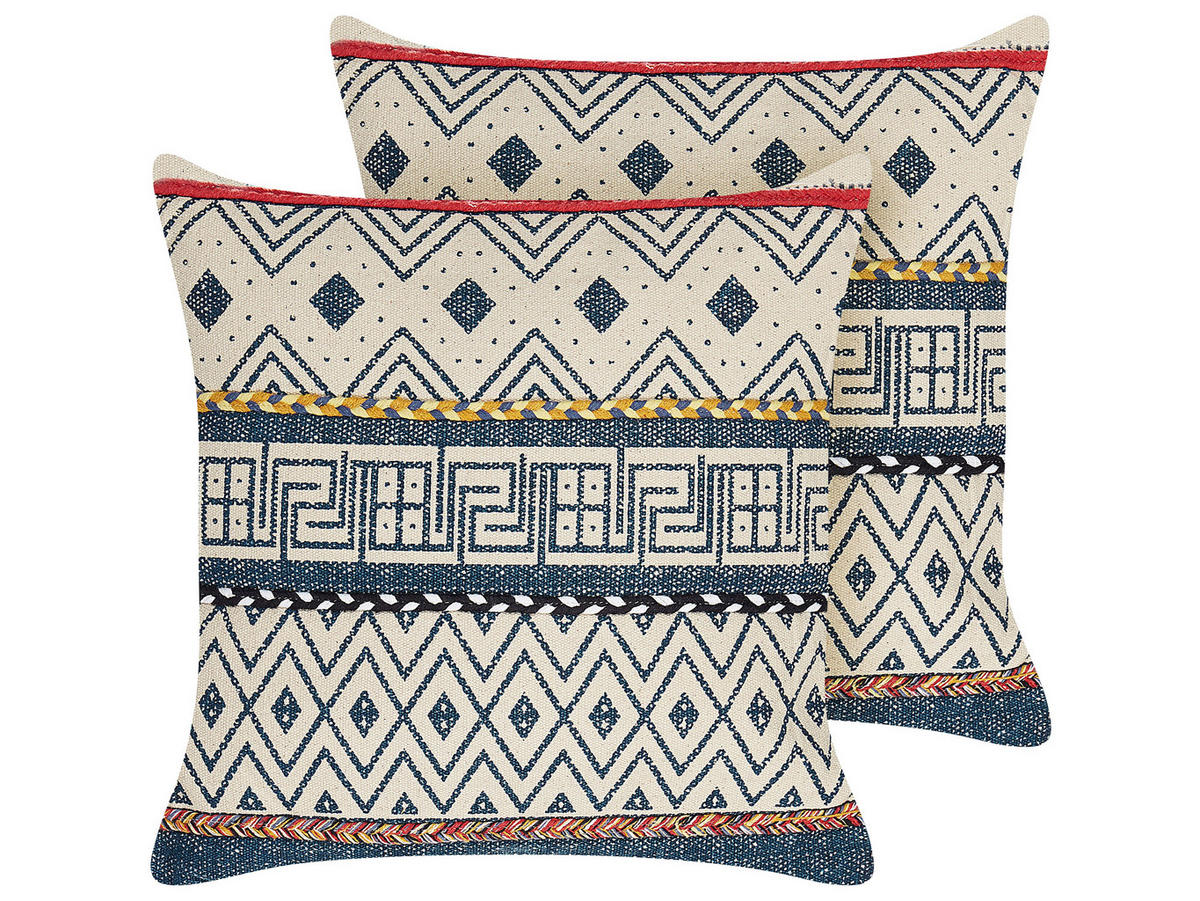 DEKOKISSEN 2er-Set Bunt 50/50 cm Souk - Multicolor, Naturmaterialien/Textil (50/50cm) - Beliani