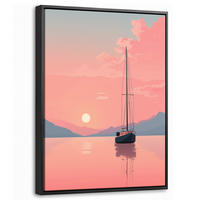LEINWAND Bilder mit Rahmen - Segelboot - Rosa Meer - Sonnenuntergang - Berge - 30x40 - Rosa, Textil (30/40cm) - MuchoWow